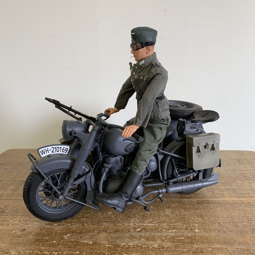 223 - A 21st Century Toys 2000 1/6 scale German WW2 motorcycle with armed sidecar and rider, approx. 14