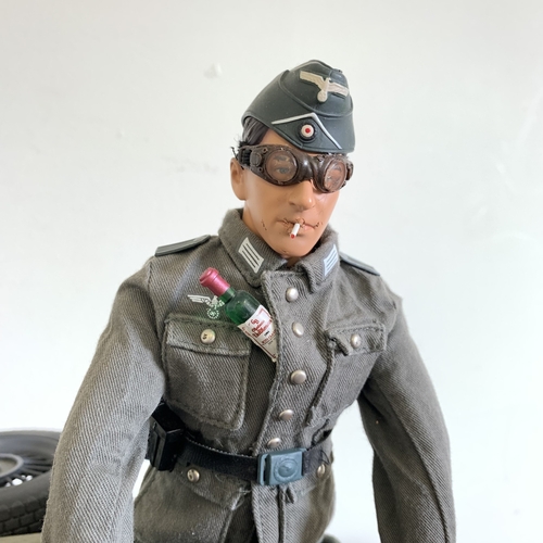 223 - A 21st Century Toys 2000 1/6 scale German WW2 motorcycle with armed sidecar and rider, approx. 14