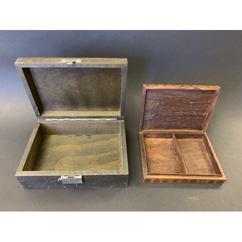 226 - Two small wooden boxes plus a pair of Nina Ricci cufflinks