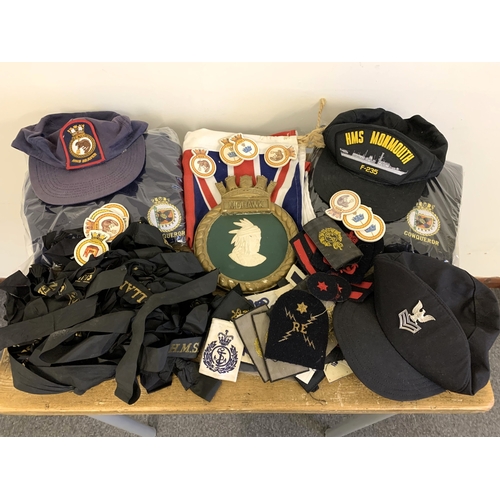 236 - A large collection of vintage Navy cloth patches, cap tallies, jumpers, hats etc