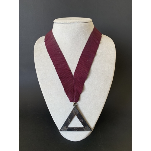 240 - A vintage hallmarked silver Royal Arch of the Ancient Order of the Druids Masonic triangle neck badg... 