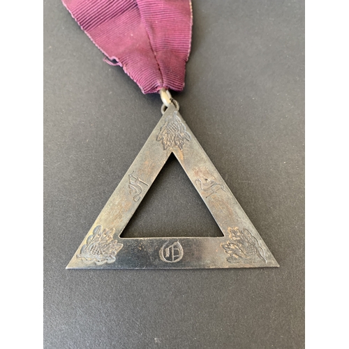 240 - A vintage hallmarked silver Royal Arch of the Ancient Order of the Druids Masonic triangle neck badg... 