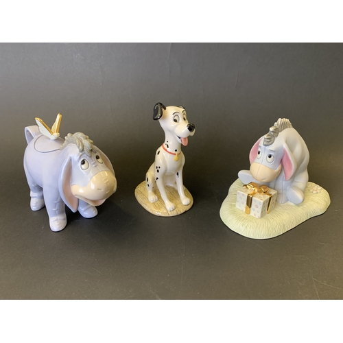 258 - Lennox china for Disney Eeyore 'For Me' figurine plus an Eeyore creamer and a Doulton Disney 'Pongo'... 