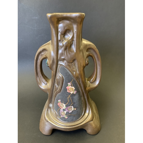 262 - A vintage Bretby Art Nouveau vase with applied Ruskin style roundels, approx. 10 3/4