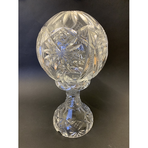 278 - A vintage cut glass ball shape table lamp, two sectional, approx. 13 1/2