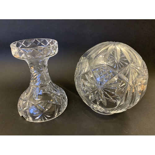 278 - A vintage cut glass ball shape table lamp, two sectional, approx. 13 1/2