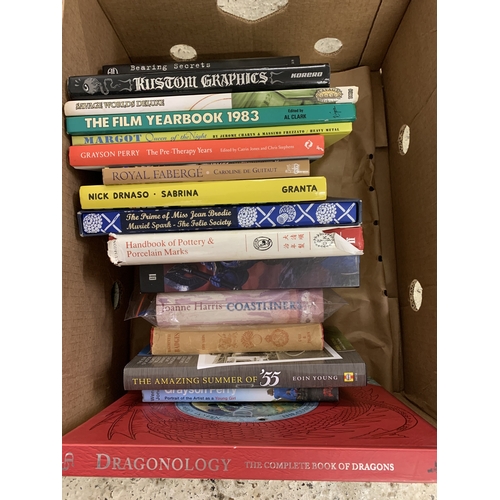 297 - Various mixed books including dragon subjects, a signed Joanne Harris 'Coast Liners' U.S.A. edition,... 