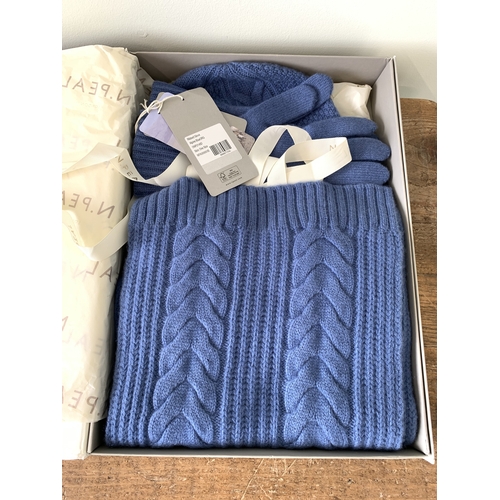 345 - A boxed N Peal organic cashmere hat, scarf and gloves, still with tags