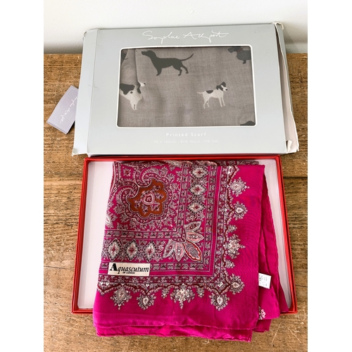 359 - An Aquascutum silk scarf plus a boxed Sophie Allport 'Woof' scarf (box as found)