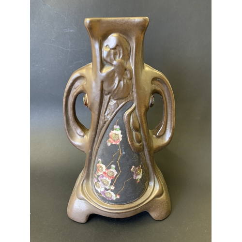 383 - A vintage Bretby Art Nouveau vase with applied Ruskin style roundels, approx. 10 3/4