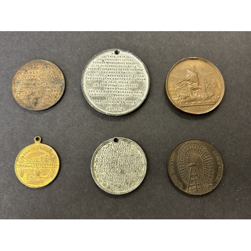 118 - A launch medal for the John Williams Missionary ship 1844, a coffin ship medallion plus four others