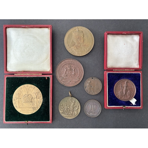 120 - Seven bronze Edward VII Coronation medals and medallions including two in original cases