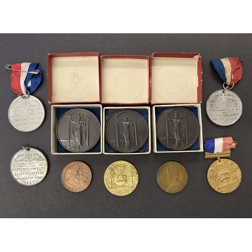 124 - Various George VI Coronation medals and medallions including three official in boxes of issue