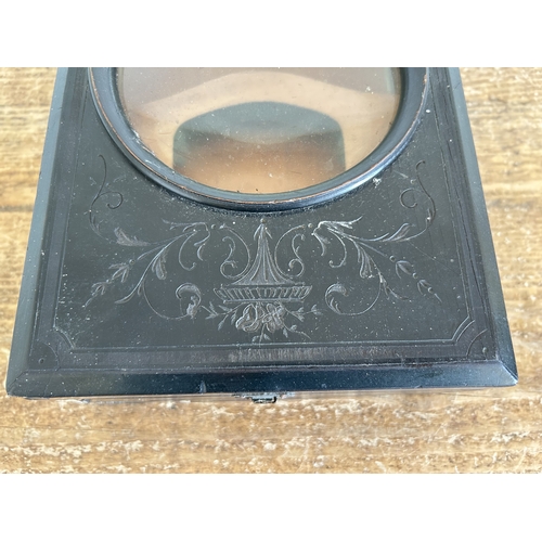 16 - A Victorian ebony veneered stereo-card box viewer (damage to corners)