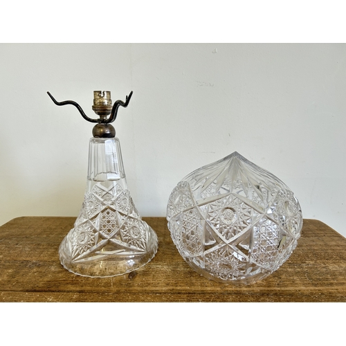 160 - A vintage cut crystal mushroom table lamp, approx. 16 3/4