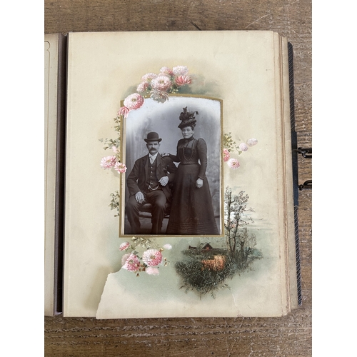 21 - A late Victorian/Edwardian musical photo album with a part selection of pictures, original key, mech... 