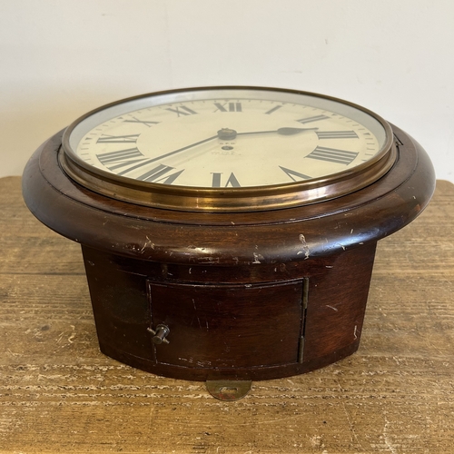 236 - An antique large size wood cased GPO key wind wall clock with fusee movement, approx. 15