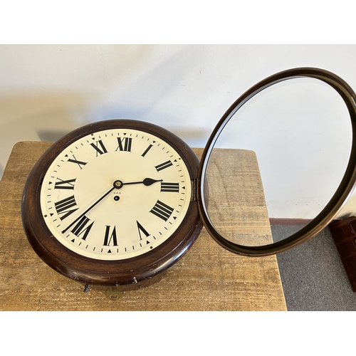 236 - An antique large size wood cased GPO key wind wall clock with fusee movement, approx. 15