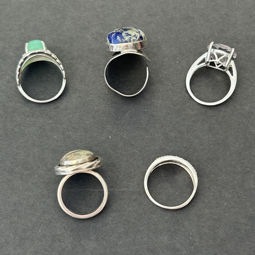 289 - Five chunky 925 sterling silver mainly stone set rings, total weight approx. 37g