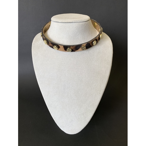 295 - Possibly Tory Burch choker with leopard print hair plus various necklaces including stone examples