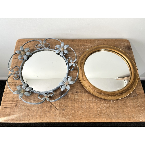 361 - Two 'bulls eye' style mirrors, one in a gold coloured frame, 13