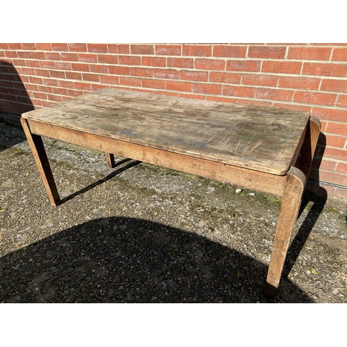 397 - A vintage pine four plank school desk/work table, 59