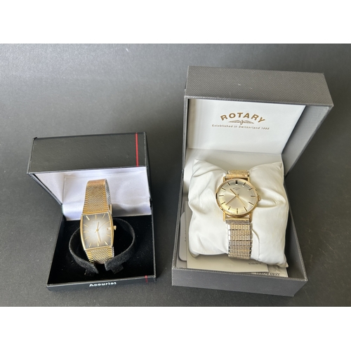 116 - A boxed Accurist wristwatch with stainless steel back and yellow metal bracelet plus a boxed Rotary ... 