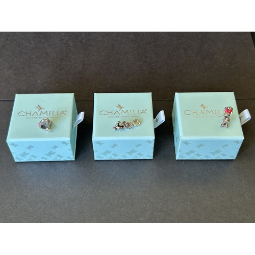 118 - Three small 925 sterling silver 'Chamilia' Disney charms, Minnie Mouse, Eeyore and Tigger