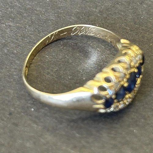 135 - An 18ct gold with sapphire and diamonds ring, engraving to inside of shank, approx. size L, weight a... 