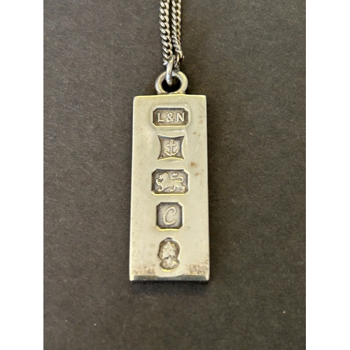 153 - A hallmarked silver ingot on chain, weight approx. 21g