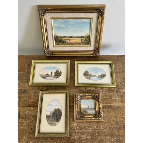 393 - Five various sized works by local artist, Maureen Parker including a framed oil on canvas 'A Summers... 