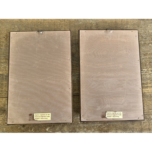 406 - A pair of small framed and glazed oil paintings of trees by water, both signed possibly S or G Bella... 