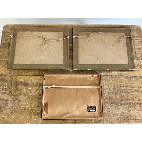 408 - A pair and a single vintage Oriental silk work pictures with pagoda scenes, 9 3/4