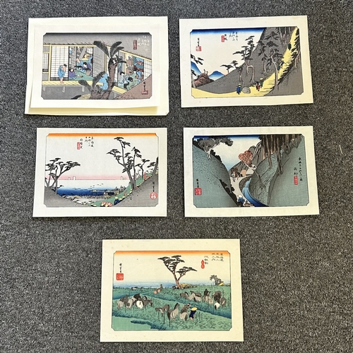 410 - Five antique Japanese woodblock prints believed to be by Utagawa Hiroshige (1797-1858), these appare... 