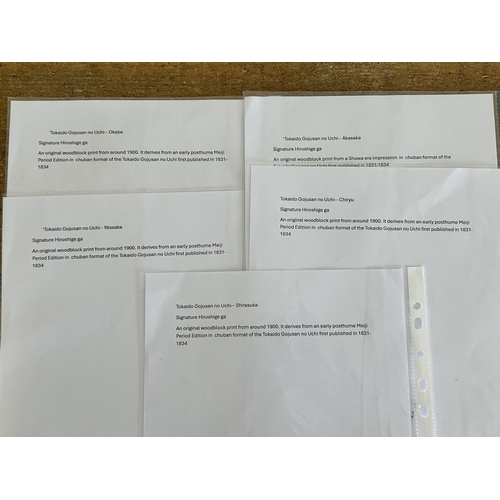 410 - Five antique Japanese woodblock prints believed to be by Utagawa Hiroshige (1797-1858), these appare... 