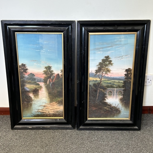 411 - A pair of Victorian framed and glazed gouache paintings of river scenes, no obvious signatures, 10 1... 