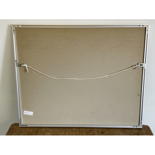 417 - A framed and glazed silk work picture of a tree in a landscape, initialled J D, 17