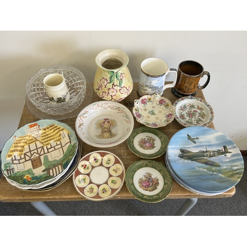 78 - A box of mixed ceramics and glass to include a selection of Coalport WW2 themed collectors plates, R... 
