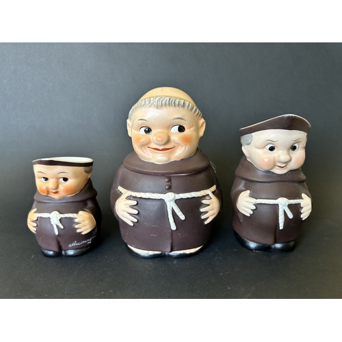 81 - Three vintage West German Goebel monk items to include two jugs (one with hairline crack) and a lidd... 