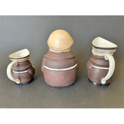 81 - Three vintage West German Goebel monk items to include two jugs (one with hairline crack) and a lidd... 