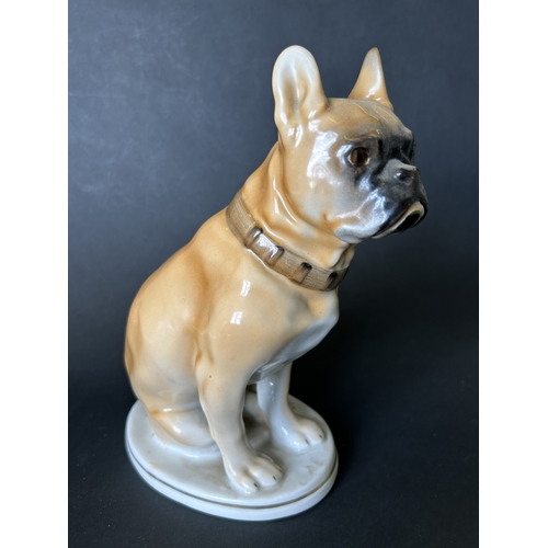 86 - A vintage porcelain 'Lomonosov Factory' (possibly Russian)  bulldog figurine, 8 1/4