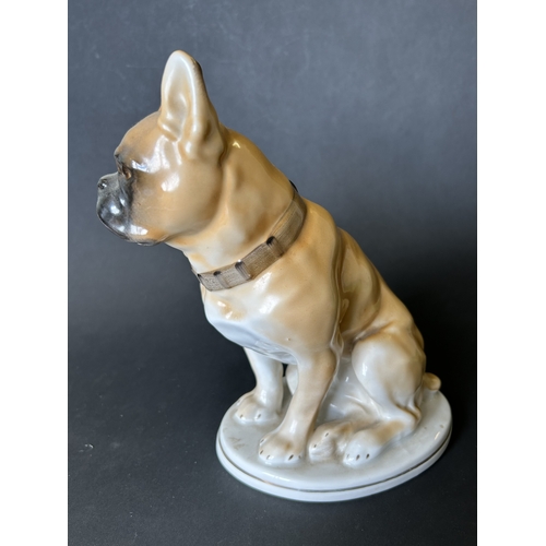 86 - A vintage porcelain 'Lomonosov Factory' (possibly Russian)  bulldog figurine, 8 1/4