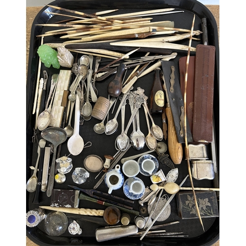 90 - A large selection of items of interest including Rolex teaspoons, porcupine quills, Swarovski style ... 