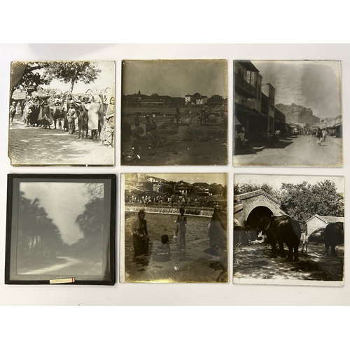 92 - A selection of 23 vintage magic lantern photographic slides, one group (approx. 16) are mostly India... 
