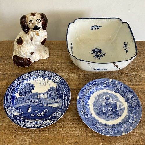 93 - A late 18th Century Caughley large square lobed dessert dish with blue printed Salopian mark to base... 