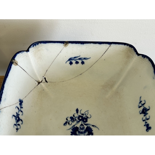 93 - A late 18th Century Caughley large square lobed dessert dish with blue printed Salopian mark to base... 
