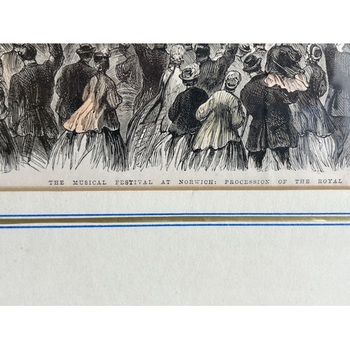 483 - An Edwardian framed and glazed print of a Royal visit to Norwich, caption under reads 'The Musical F... 