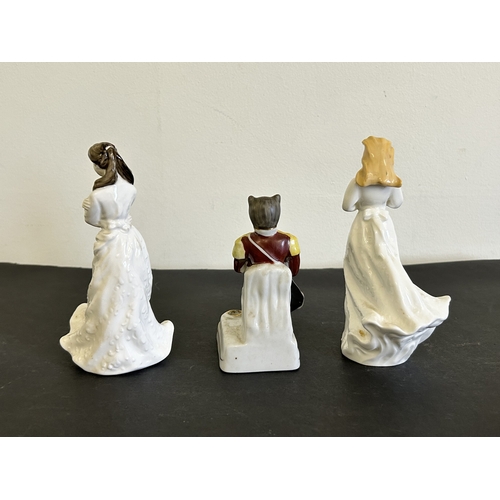 218 - A selection of mixed ceramics including two Doulton figures, Victorian pen stand, Fairing, animal fi... 