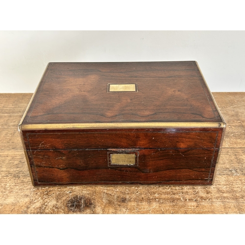 An antique brass banded stationery box, approx. 11 1/4