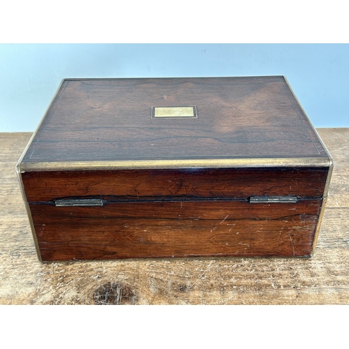 An antique brass banded stationery box, approx. 11 1/4